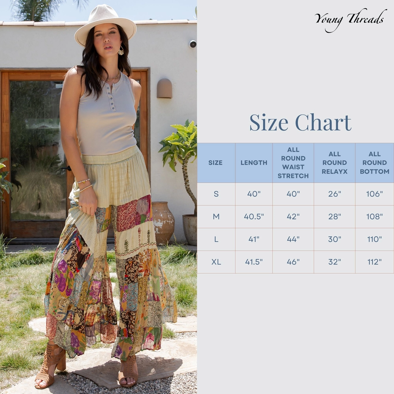 Boho Artisan Tiered Patchwork Wide-Leg Pants
