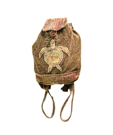 Embroidered Sea Turtle Cotton Backpack