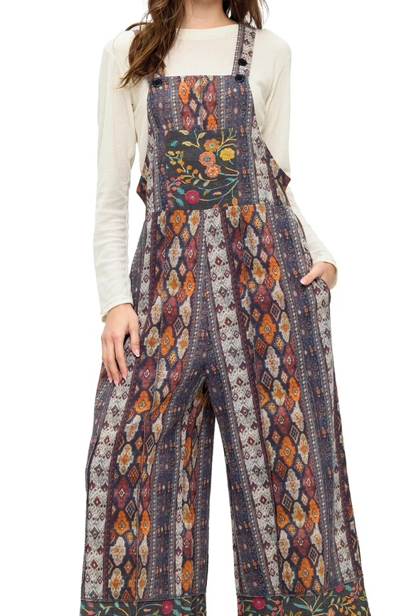 Boho Geo Floral Patchwork Overall