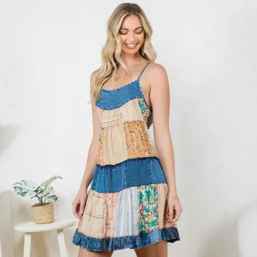 Denim Patchwork Short Dress