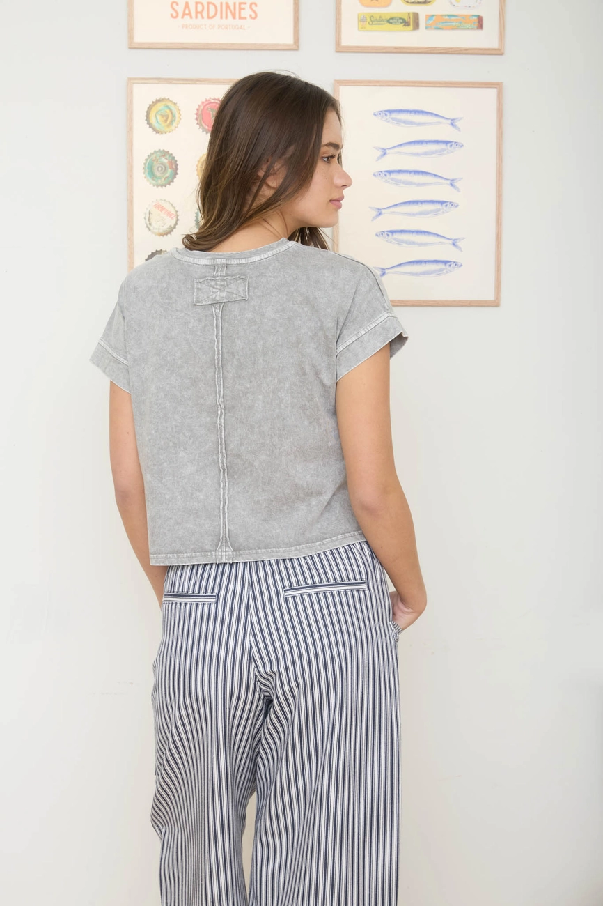 Washed Short Sleeve Boxy Knit Top