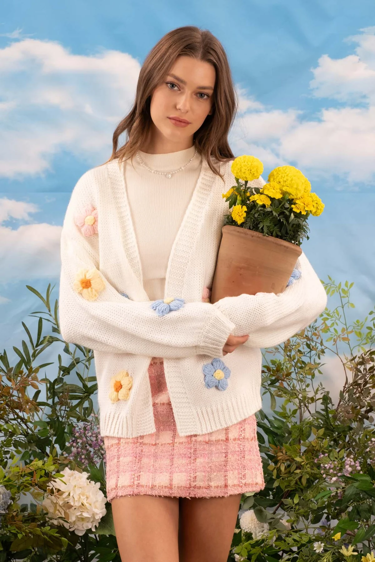 Crochet Flower Open Knit Cardigan