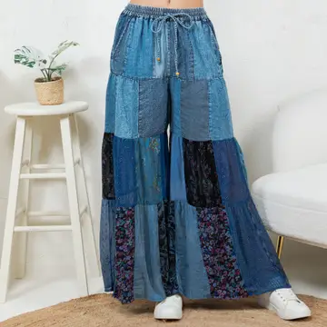 Tiered Patch Denim Pants