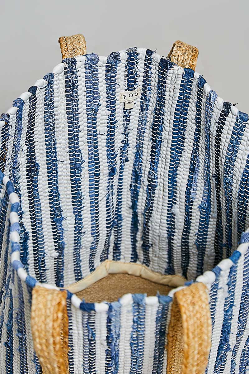 Cotton Weave Stripe Denim Tote Bag