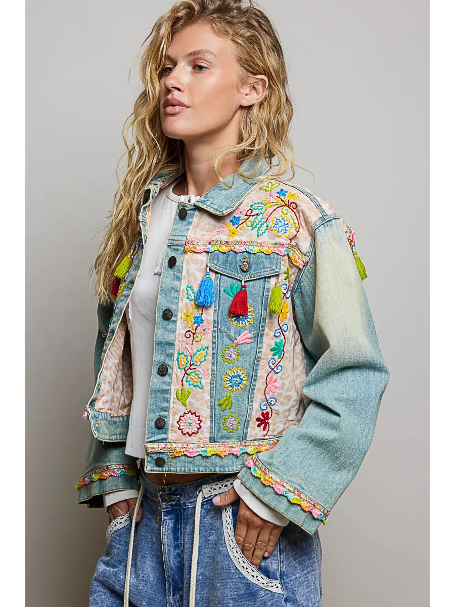 Floral Embroidery Denim Jacket
