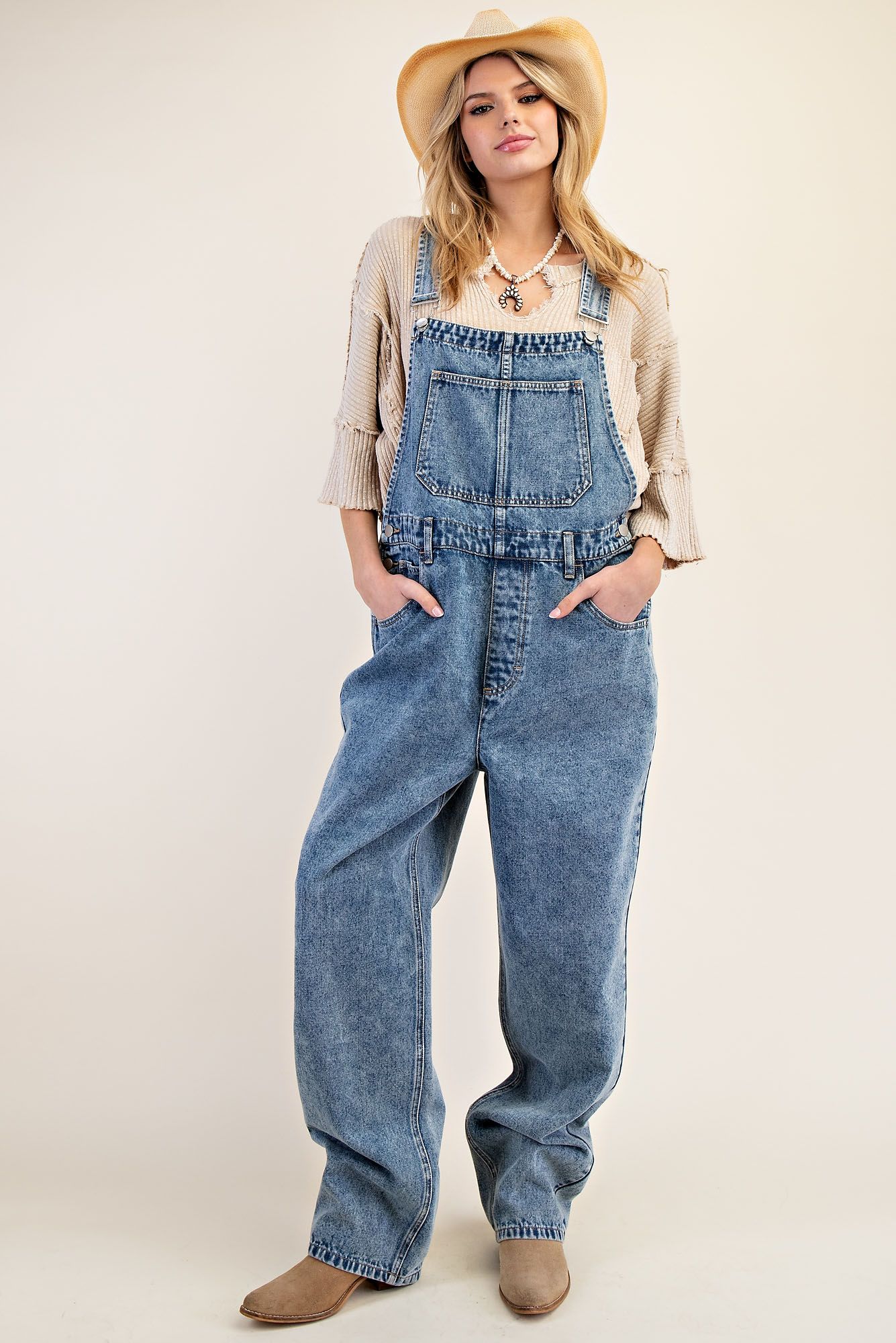 Washed Denim Overalls