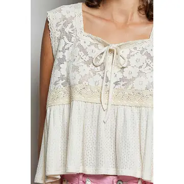 Lace Tie Front Peplum Sleeveless Top