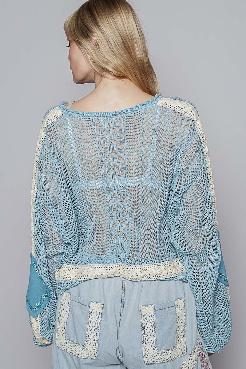 Cropped Crochet Patch Sweater