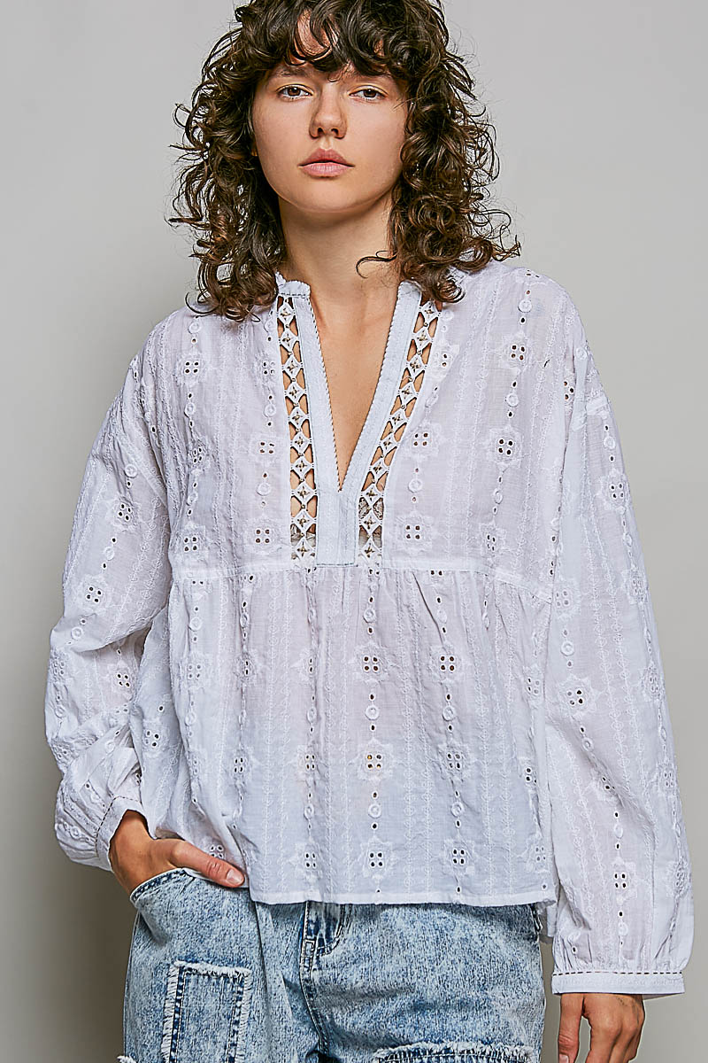Cotton Eyelet Lace Empire Blouse