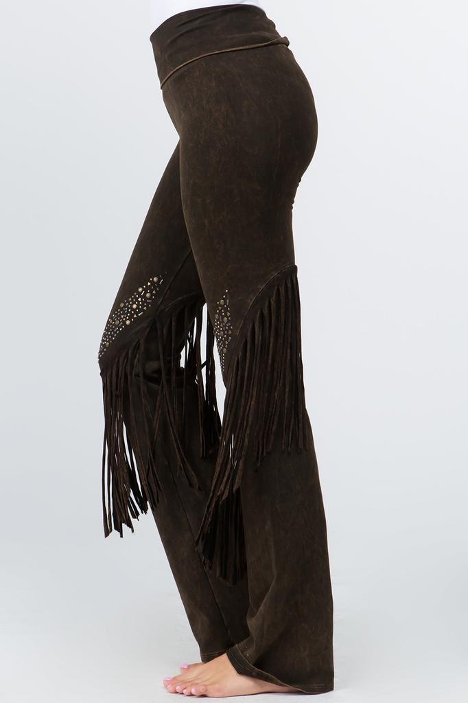 Stone Design Fringe Detail Yoga Pants