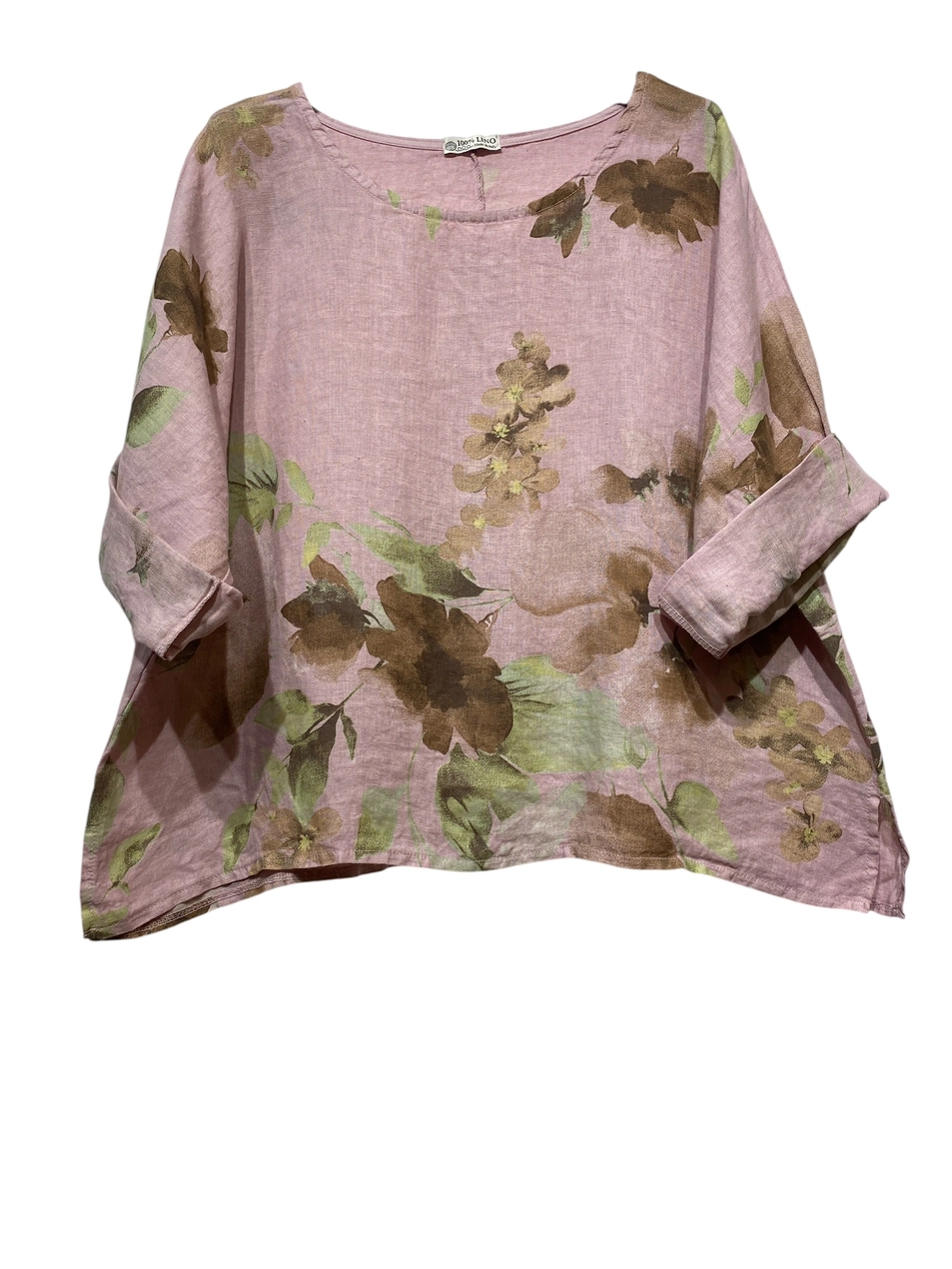 Rolled Sleeve Floral Blouse-100% Linen
