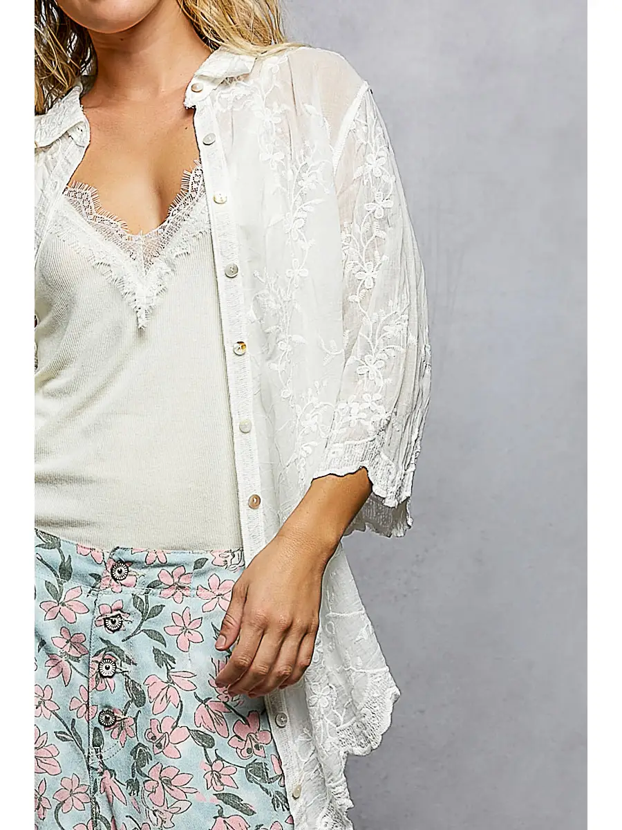 Floral Embroidered Silhouette Shirt