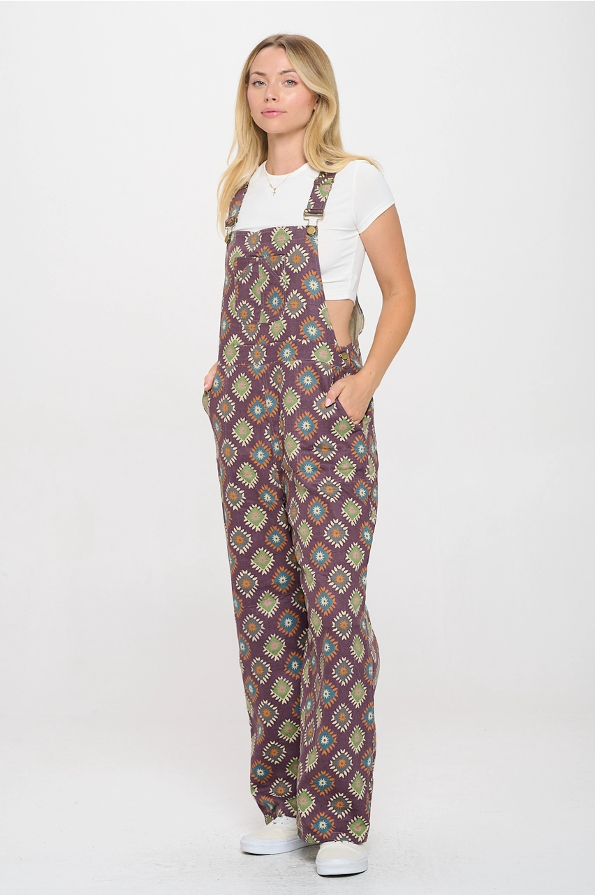 Diamond Floral Print Overalls