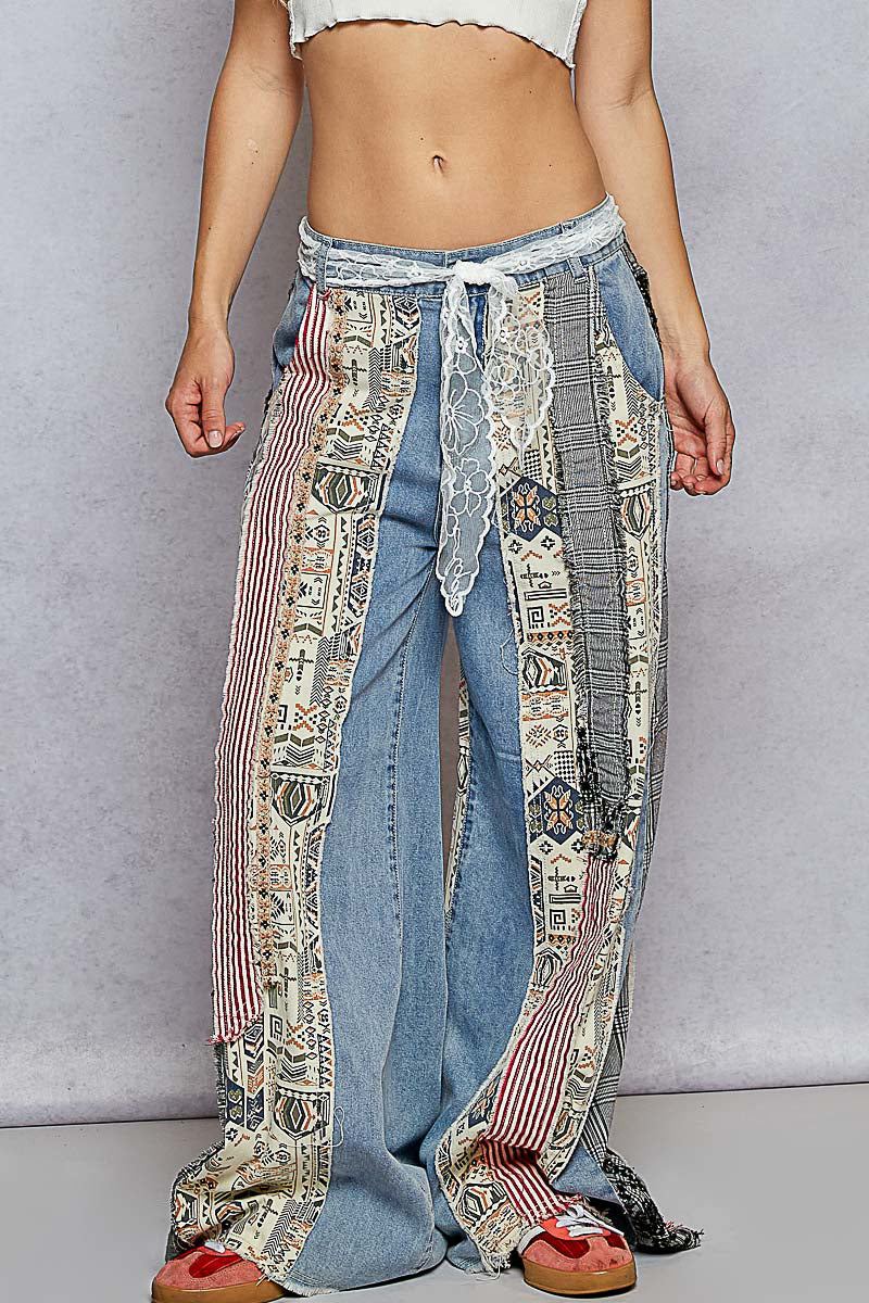 Patchwork Relaxed Woven Pants