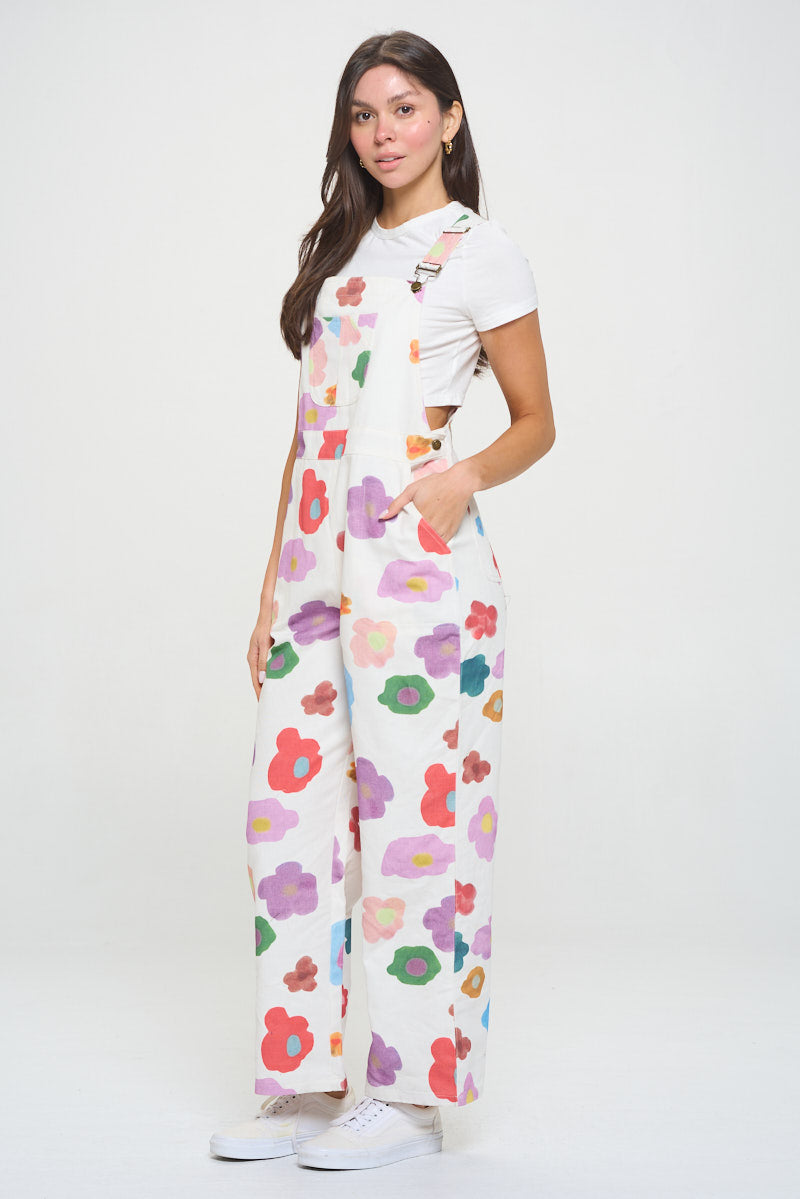 Watercolor Floral Print Overalls