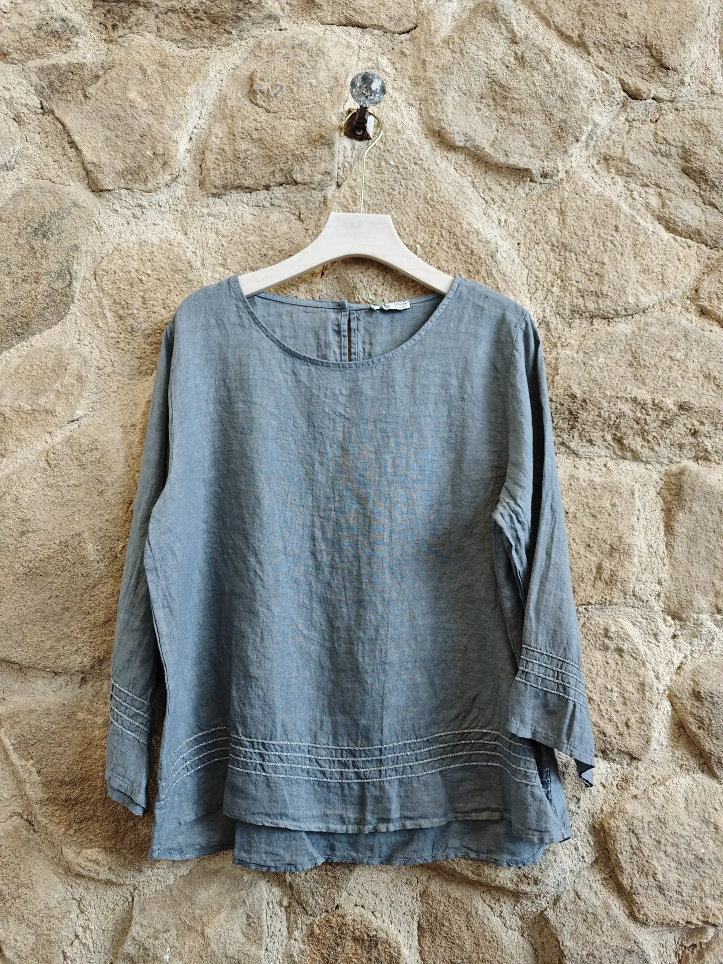 100% Linen Blouse with Trim Detail