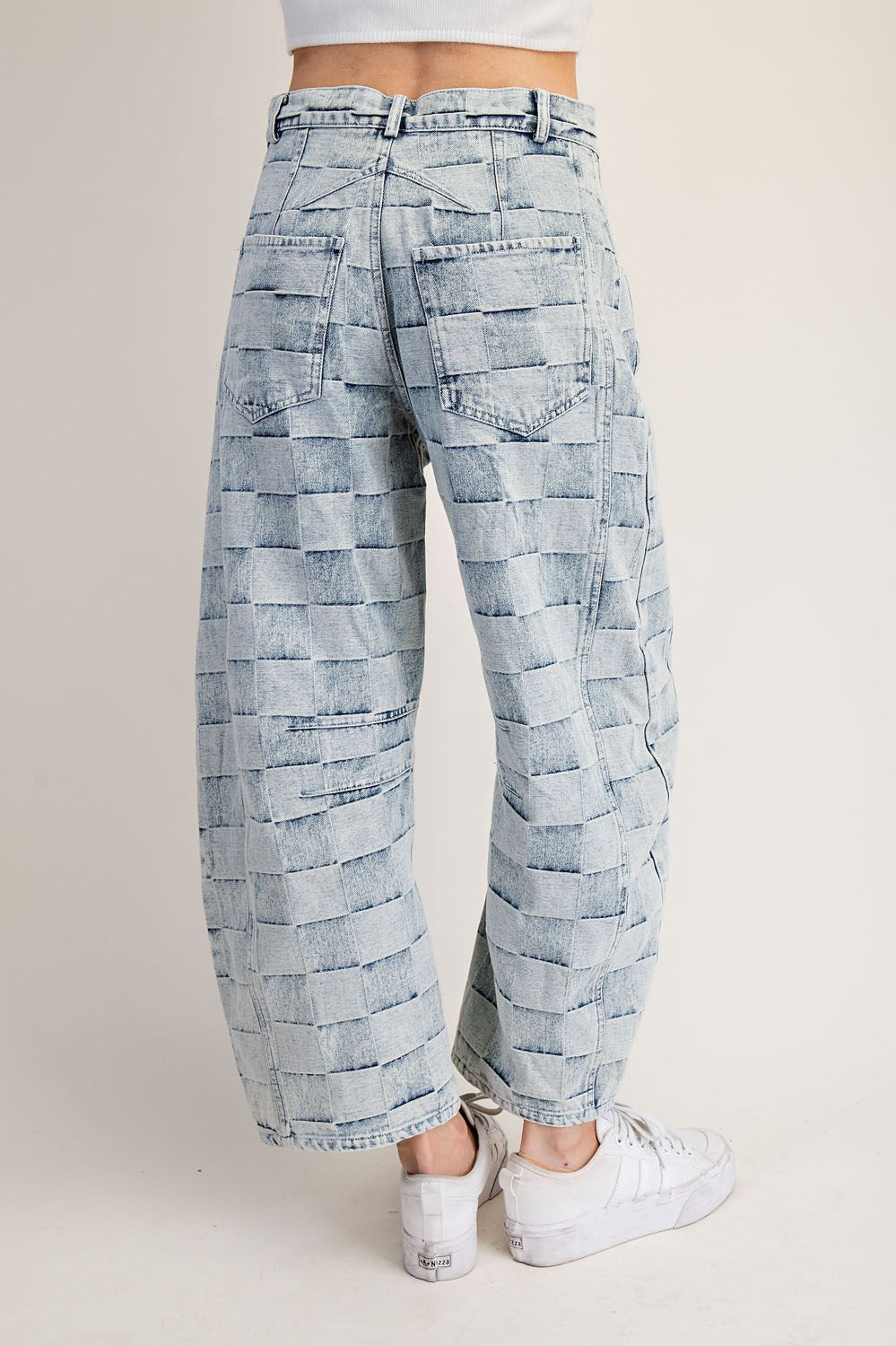 Mineral Washed Checker Barrel Jeans