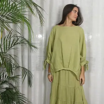 Linen Tie Sleeve Blouse