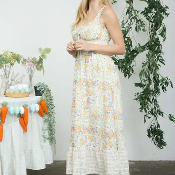 Border Floral Midi Dress