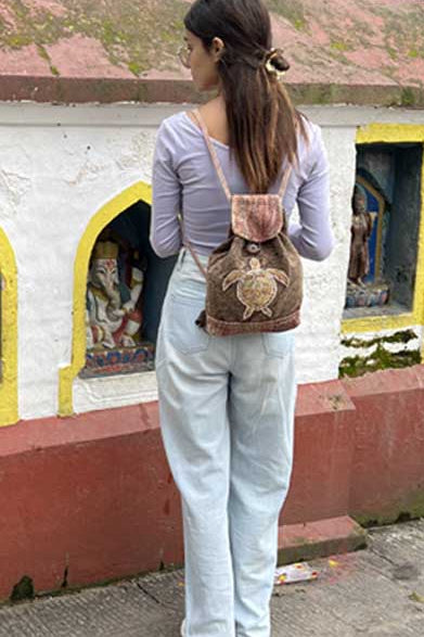 Embroidered Sea Turtle Cotton Backpack