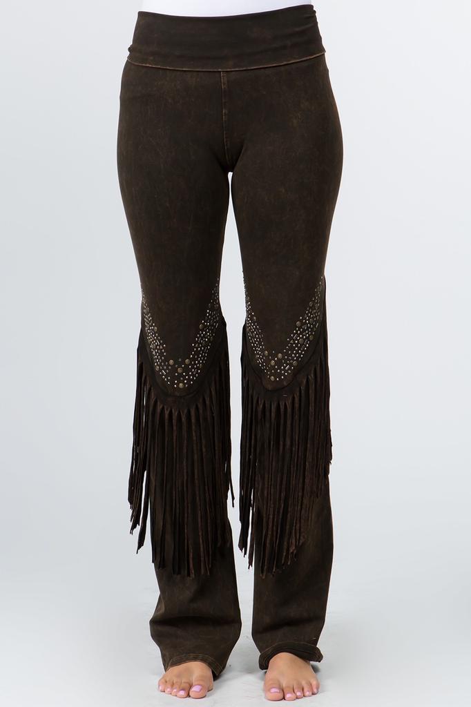 Stone Design Fringe Detail Yoga Pants