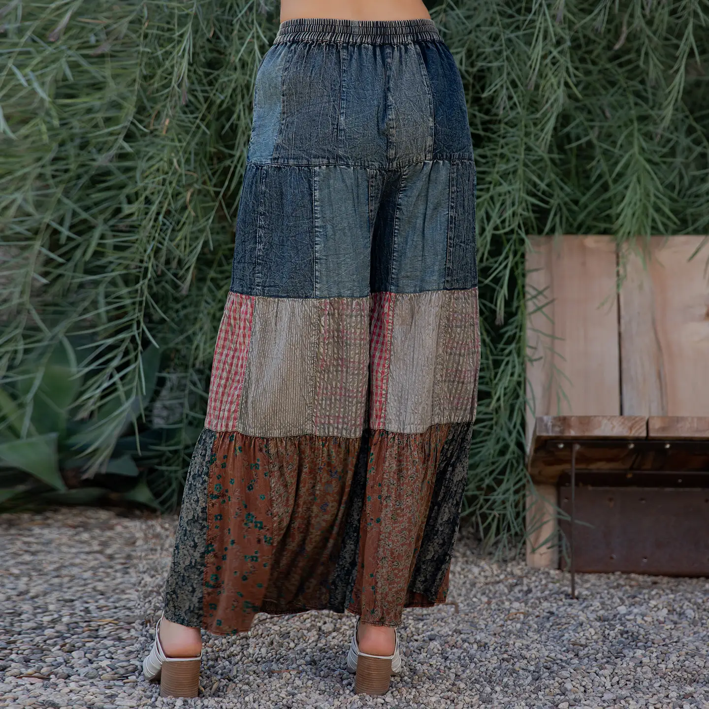 Tiered Patch Denim Pants