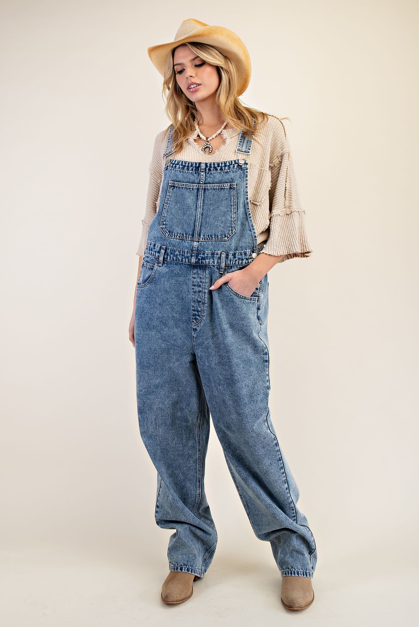 Washed Denim Overalls