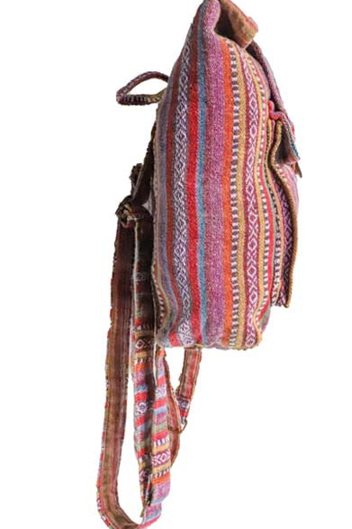 Purple & Red Stripes Gheri Cotton Mini Backpack