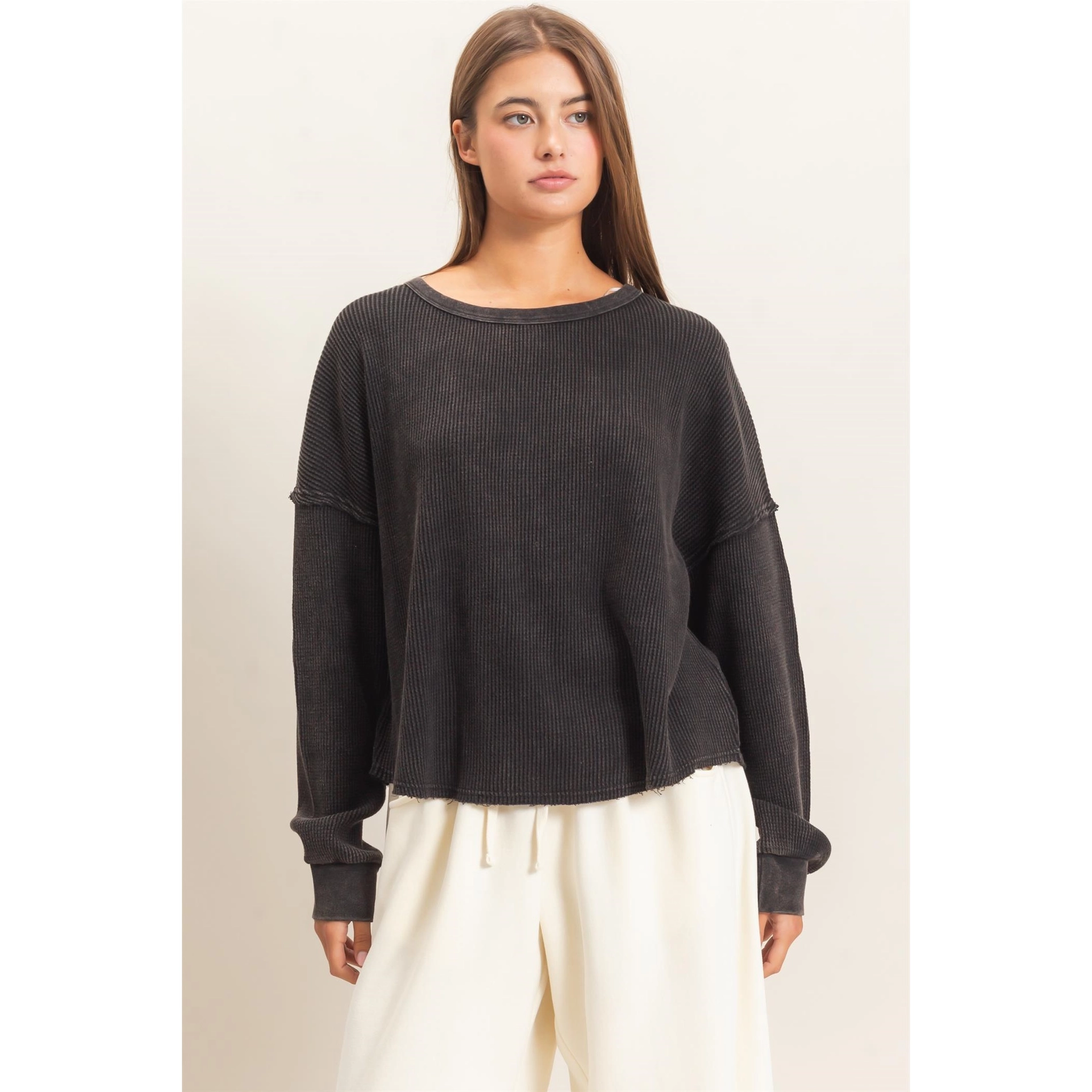 Mineral Wash Waffle Oversized Top