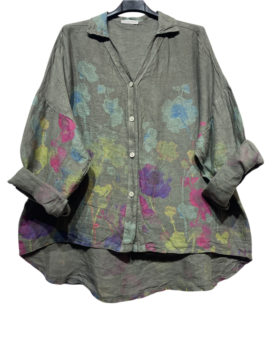 Floral Linen Button Down Shirt