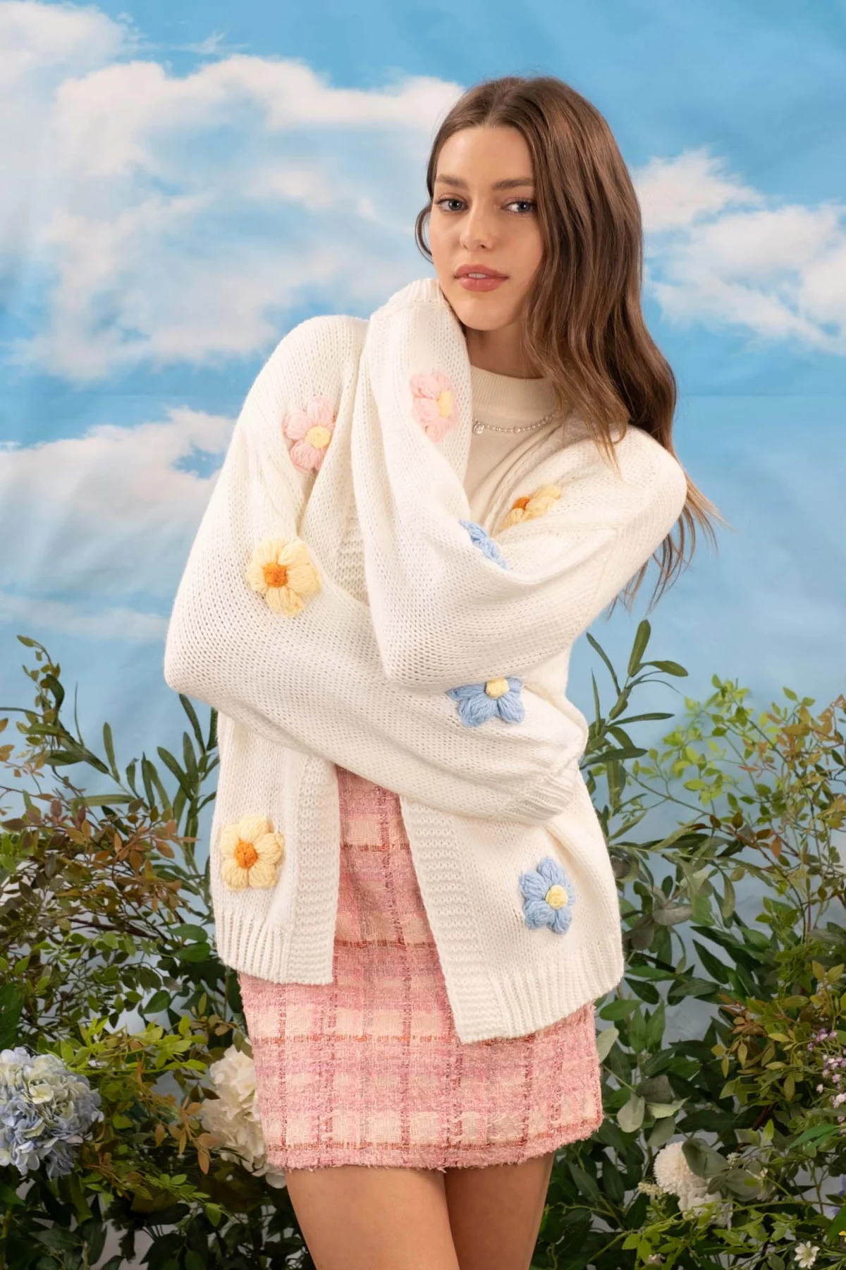 Crochet Flower Open Knit Cardigan