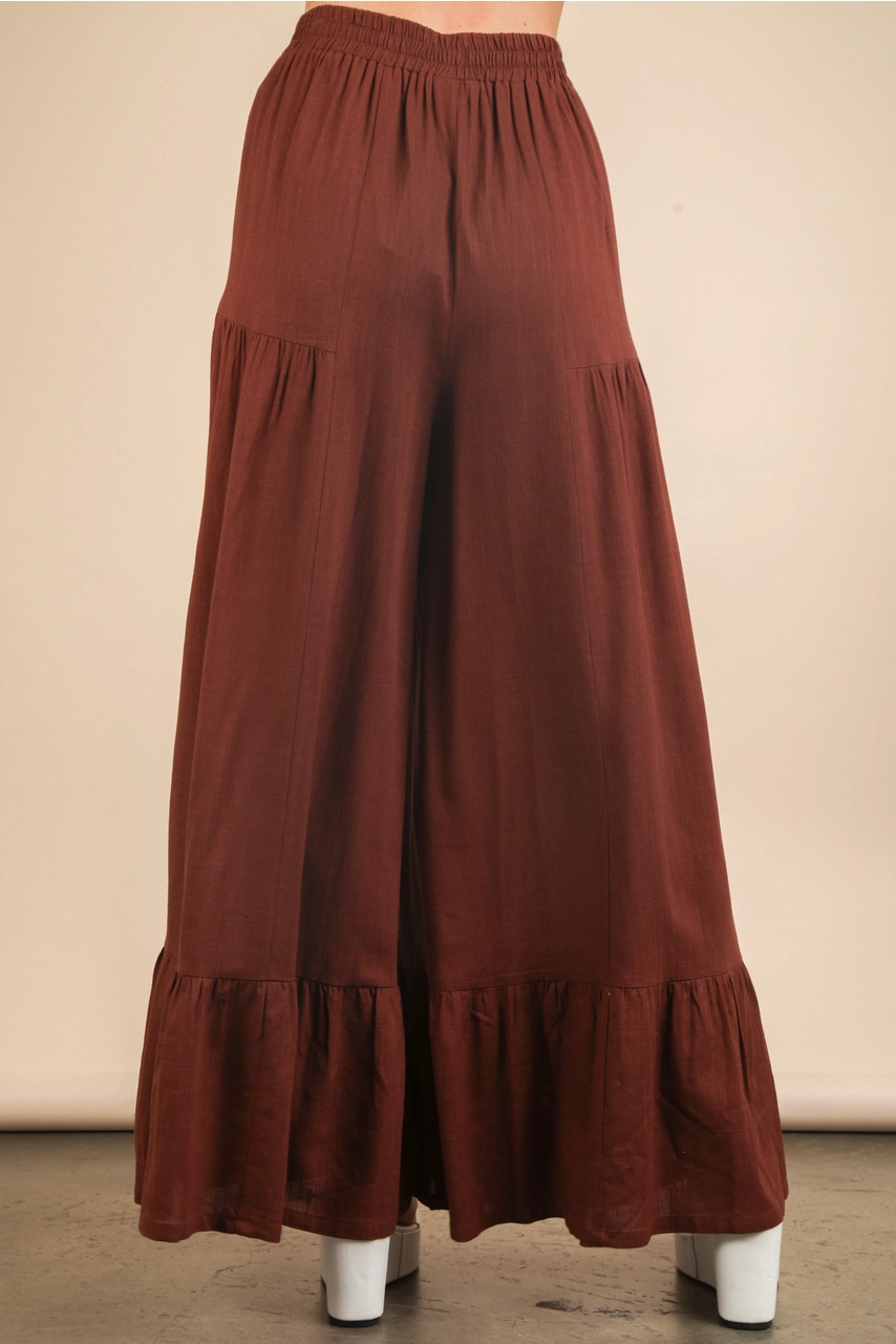 Linen Blend Ruffle Bell Pants