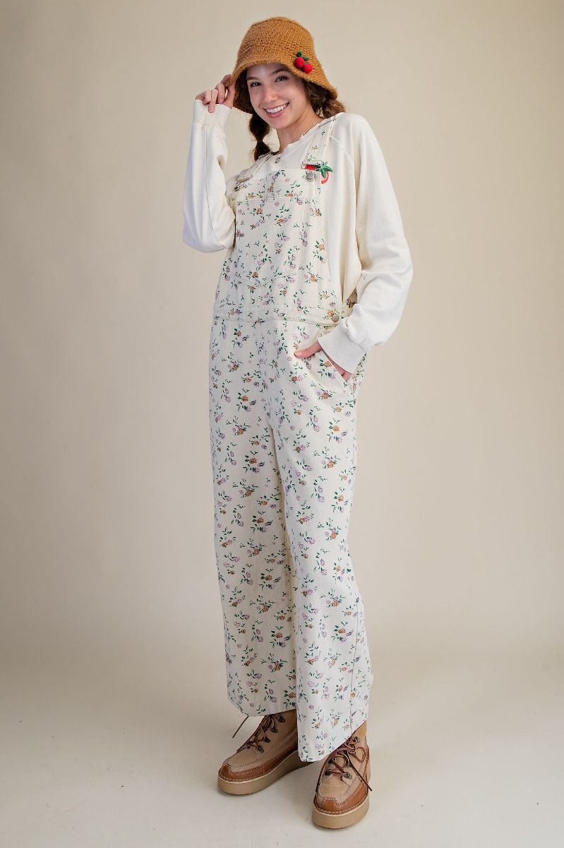 Floral Print Mineral Washed Cotton Twill Overalls