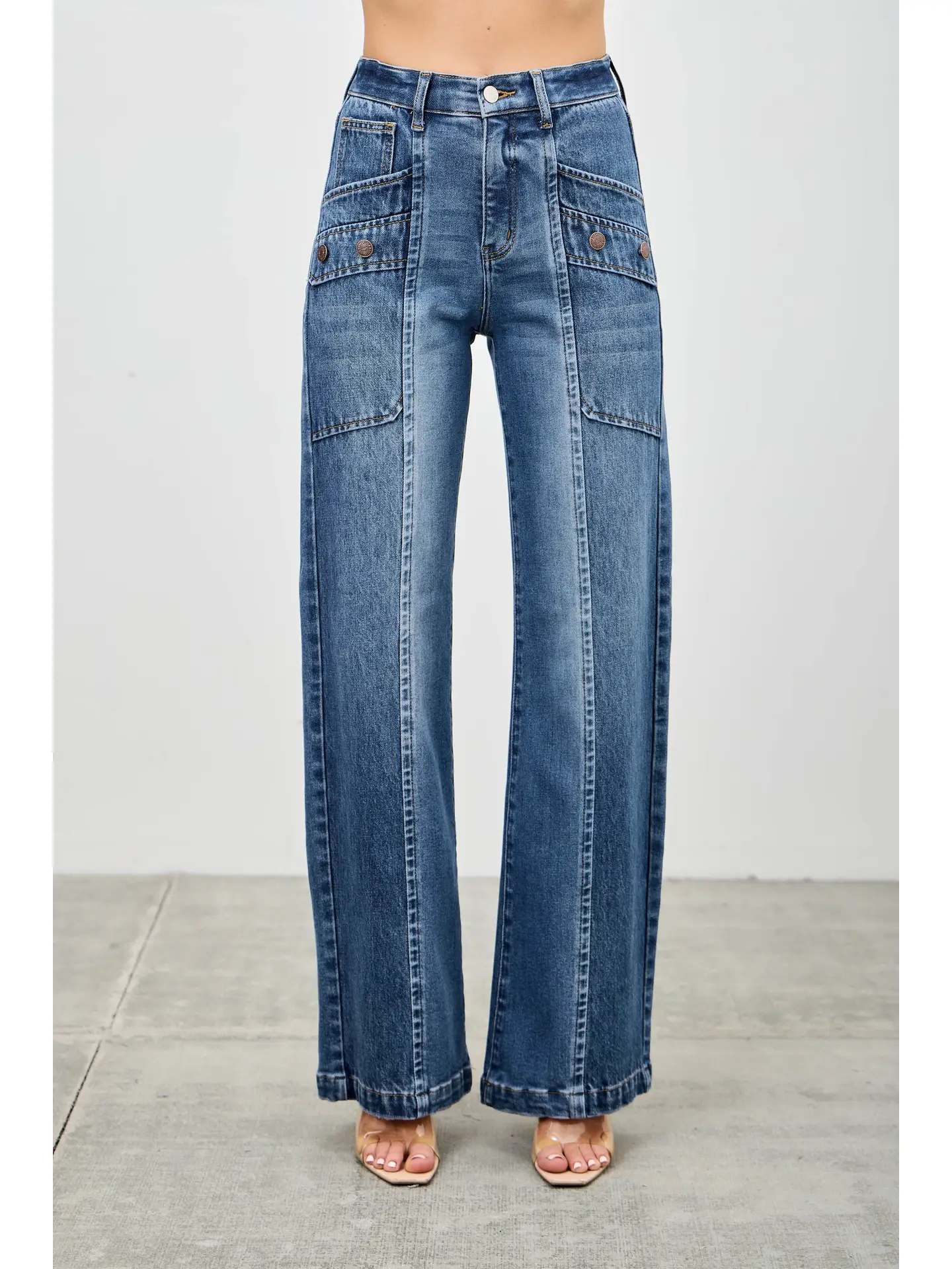High Rise Bootcut Jeans w/Patched Pocket