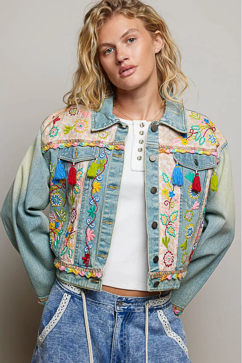Floral Embroidery Denim Jacket