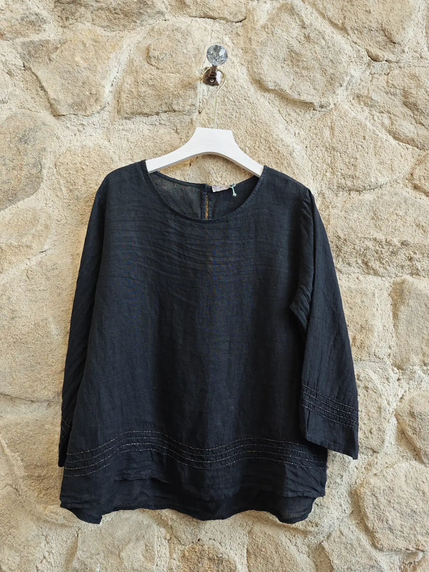 100% Linen Blouse with Trim Detail