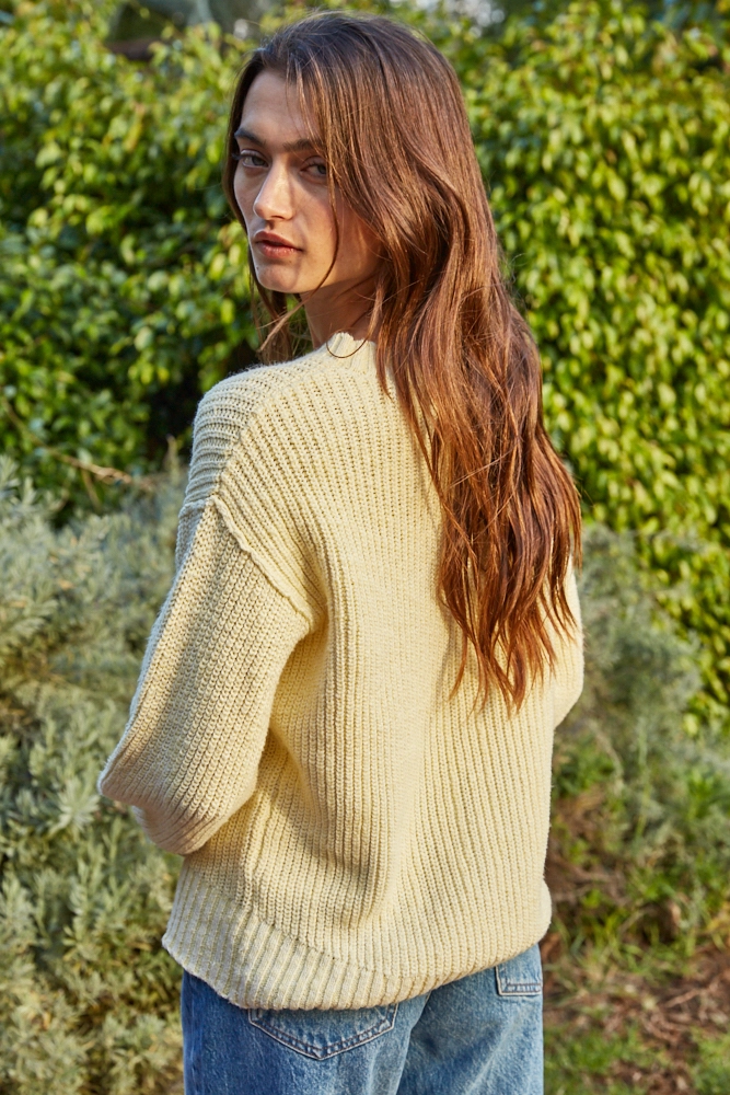 100% Cotton Ribbed Knit Sweater