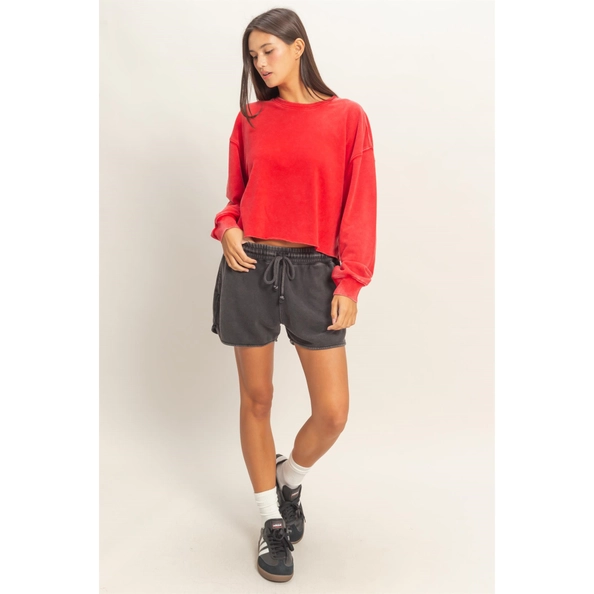 Cropped Mineral Wash Sweatshirt