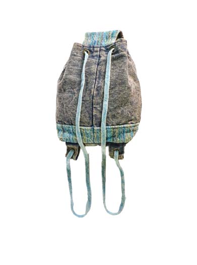 Blue Cotton Backpack with Embroidered Butterfly