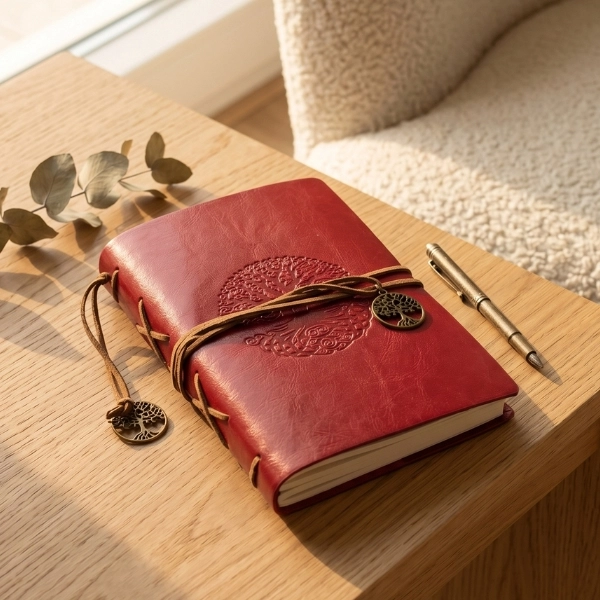 Tree of Life Leatherette Journal -Red
