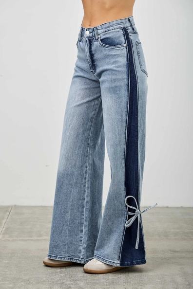 High Rise Contrast Wide & Tie Pants