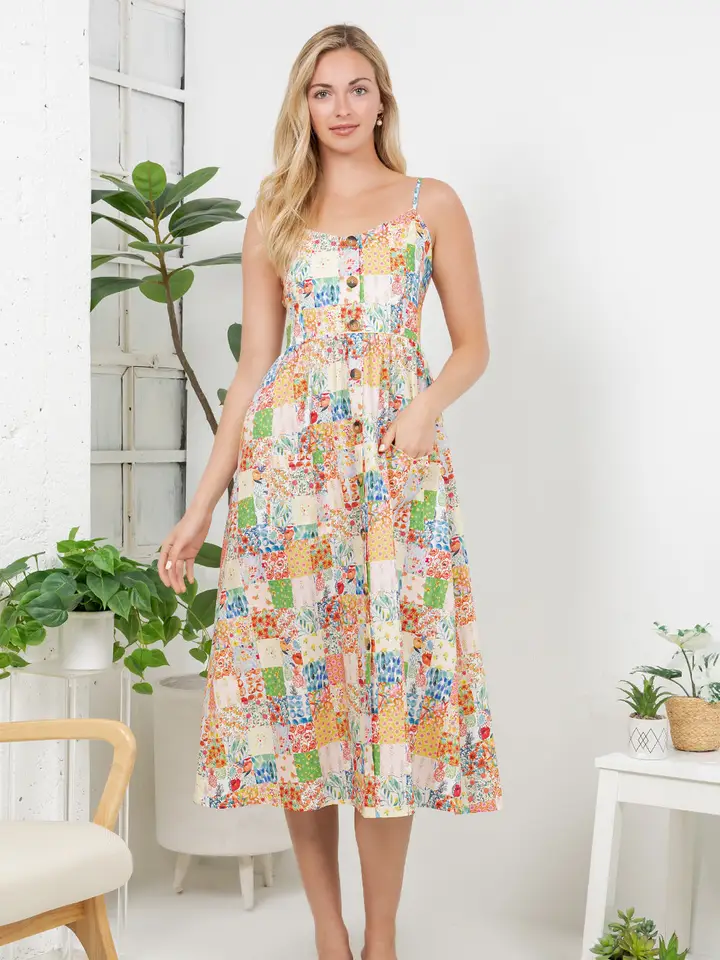 Floral Print Patchwork Maxi