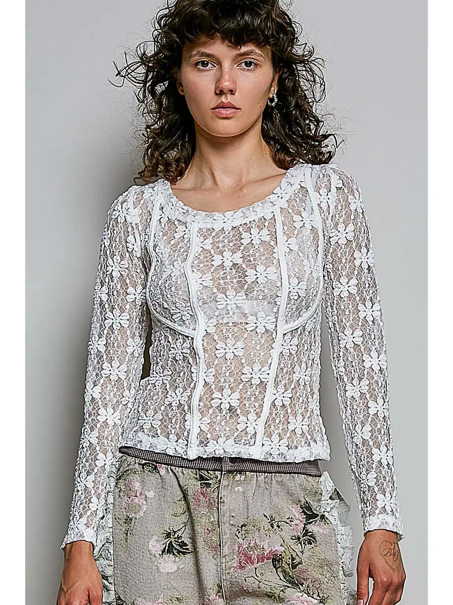 Long Sleeve Lace Knit Top