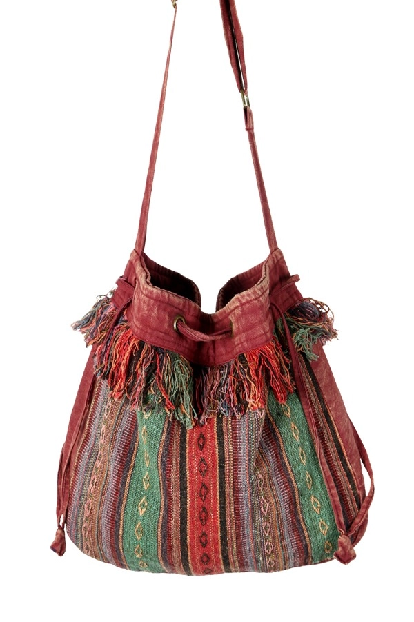 Stripe Tibetan Drawstring Bag