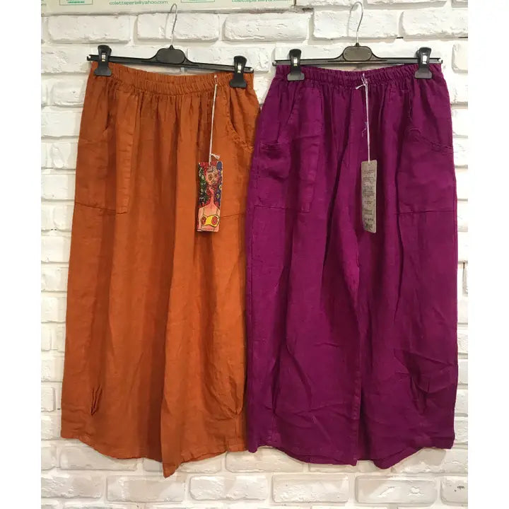 Cropped Front Pocket 100% Linen Pants