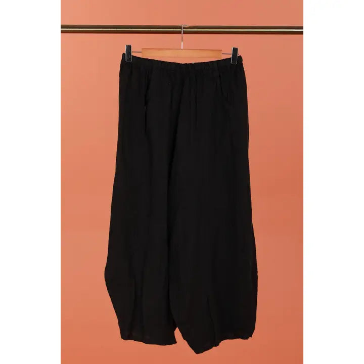 Cropped Front Pocket 100% Linen Pants