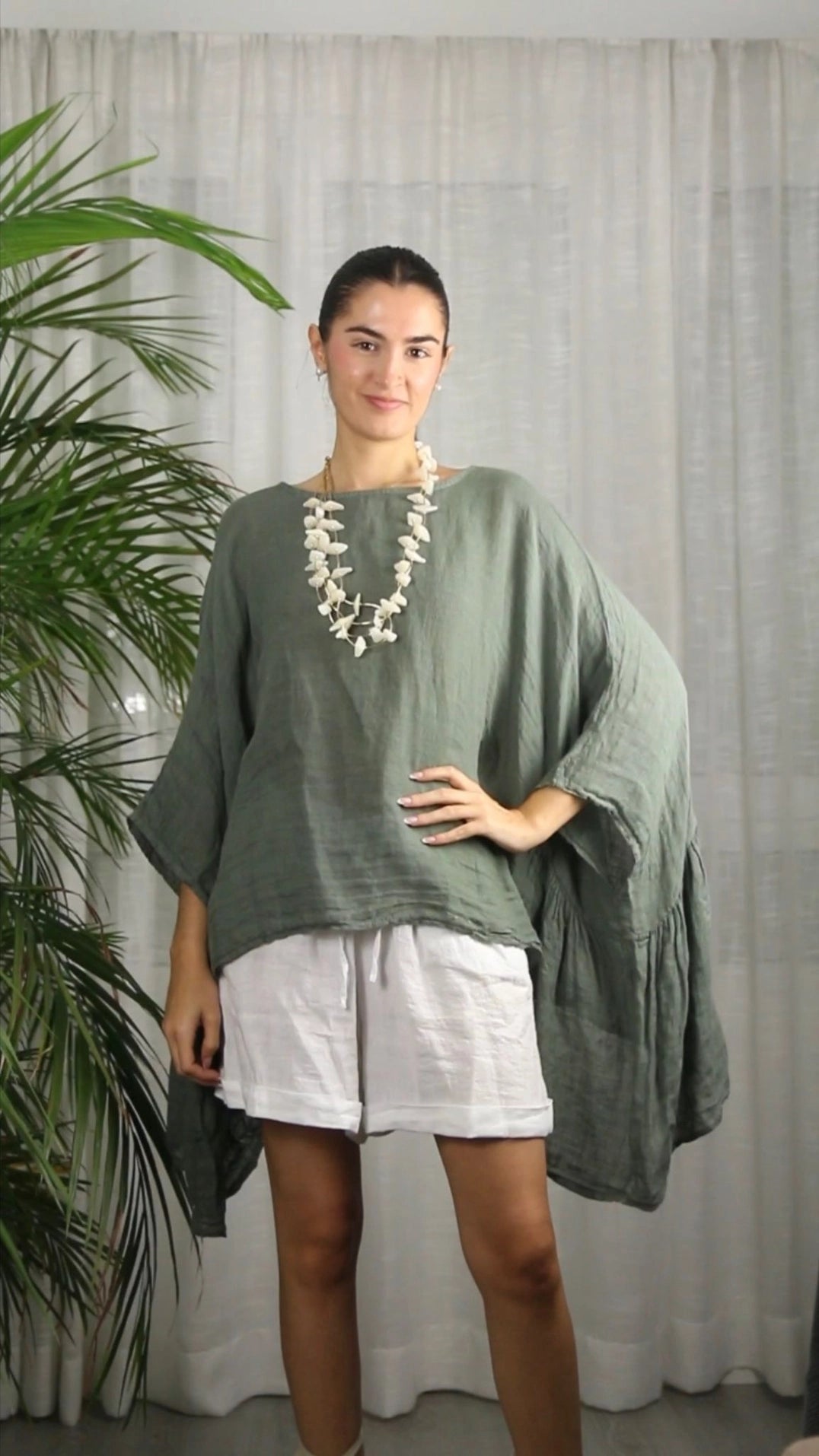 100% Linen Poncho Style Blouse