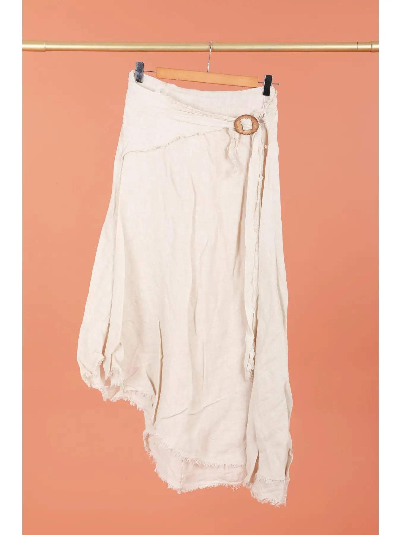 Linen Skirt with Fringe Edges