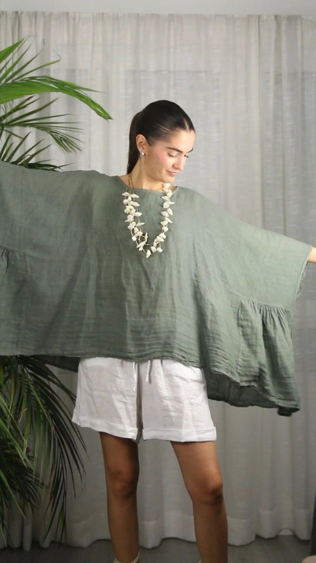 100% Linen Poncho Style Blouse