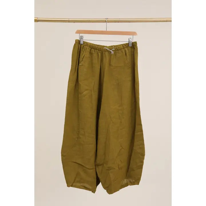 Cropped Front Pocket 100% Linen Pants